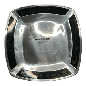 VTG Lenox Spyro Silver Metal & Black Glass Square Serving Tray 14" Platter